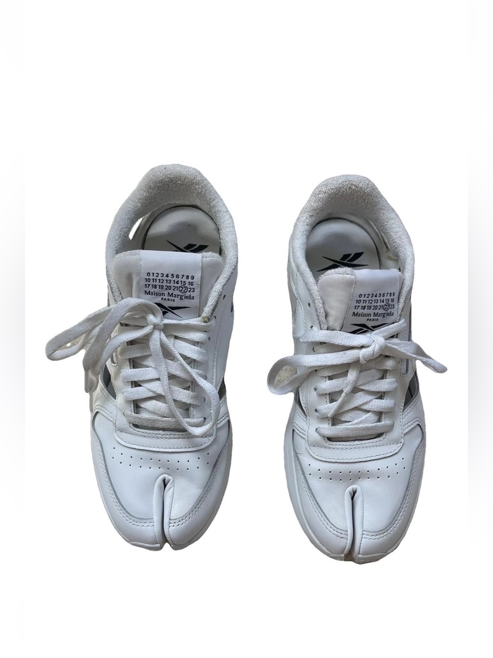 Maison Martin Margiela White Split-Toe Sneakers with Black Heel Accents